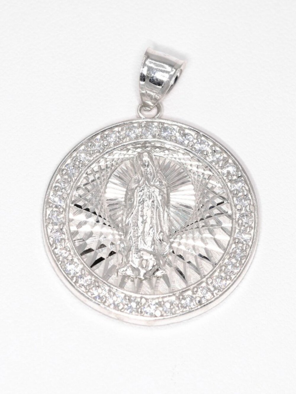 925 Sterling Silver Our Lady of Guadalupe Round Virgin Mary Pendant Charm